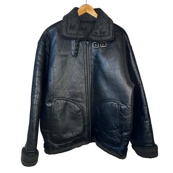 WILSONS B-3 Aviator Reversible Leather Sherpa Flight Bomber Jacket Black Medium - Picture 1 of 16